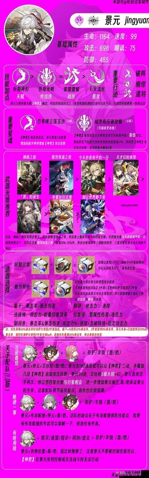 崩坏星穹铁道角色景元，深入剖析其策略运用与高效配队组合